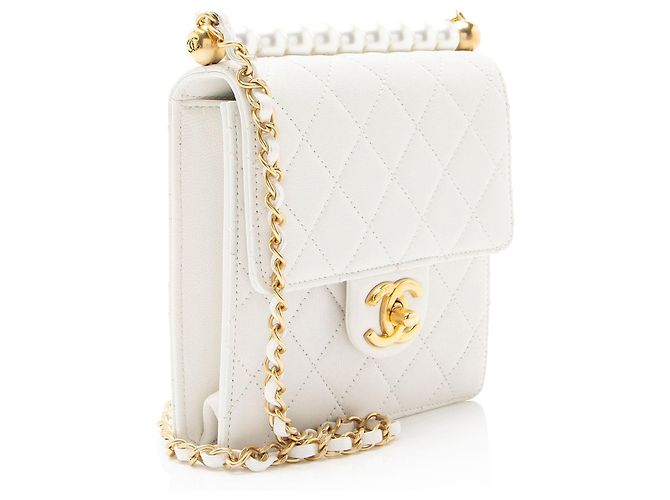 Gabrielle Borsa Chanel Lambskin Chic Pearls Small Vertical Flap Bag Bianco - vista 2
