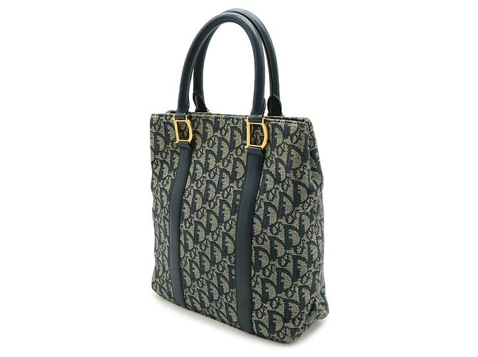 Borsa a mano in tela jacquard Dior Trotter e pelle Blu - vista 2