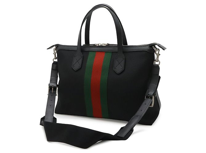 Gucci Nylon-Canvas-Leder-Tote-Bag Schwarz - Ansicht 2