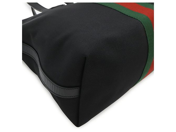 Gucci Nylon-Canvas-Leder-Tote-Bag Schwarz - Ansicht 3
