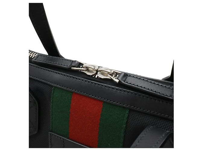 Gucci Nylon-Canvas-Leder-Tote-Bag Schwarz - Ansicht 4