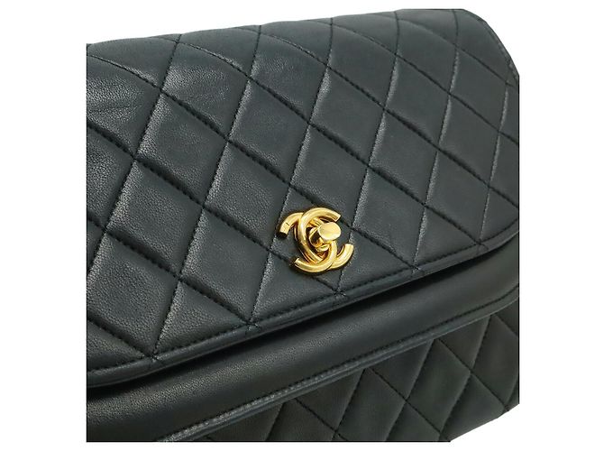 Borsa a Spalla Chanel Lambskin Matelasse Double Flap Nero - vista 5