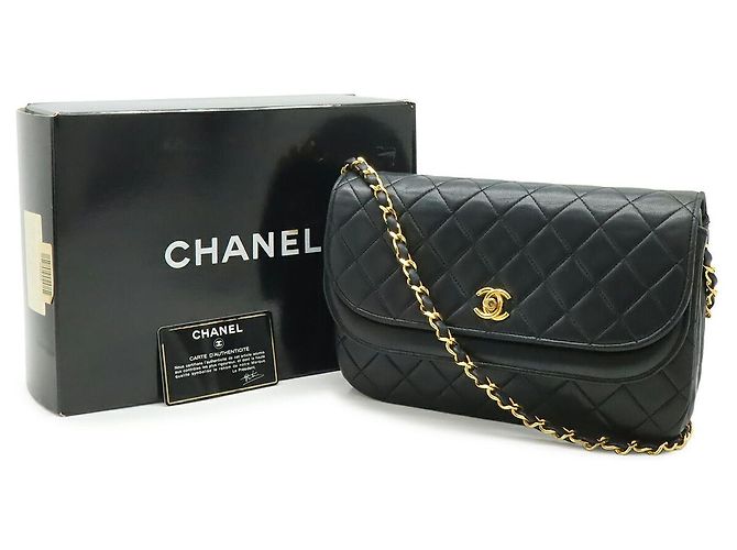 Borsa a Spalla Chanel Lambskin Matelasse Double Flap Nero - vista 9