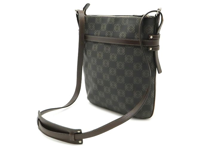 Borsa a tracolla in pelle Loewe Anagram Nero Marrone - vista 2