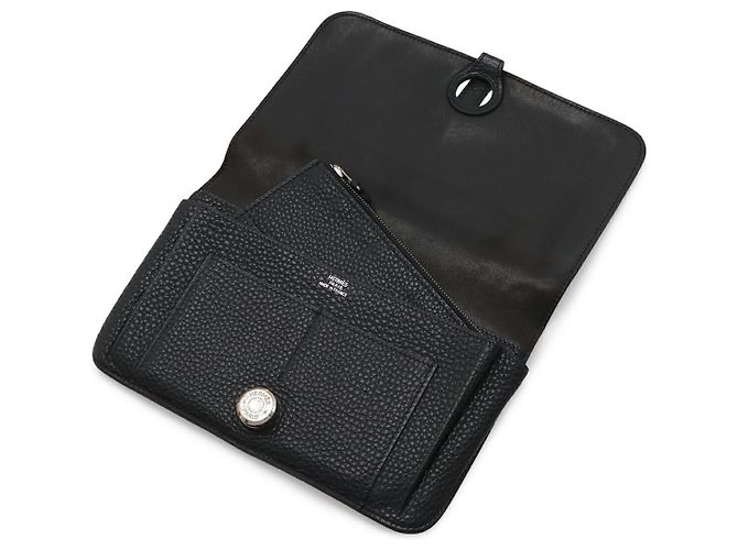 Hermès Portafoglio bifold Hermes Dogon Duo GM in pelle nera Nero - vista 5
