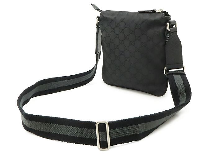 Borsa a tracolla Gucci in nylon e pelle con GG Nero - vista 2