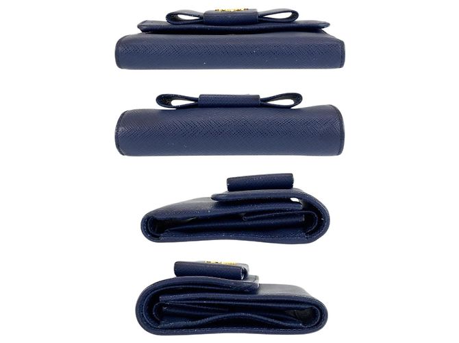 Ribbon Prada Leder Fiocco Band Compact Wallet Blau - Ansicht 10