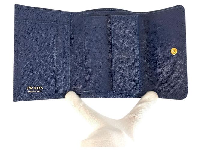Ribbon Prada Leder Fiocco Band Compact Wallet Blau - Ansicht 4