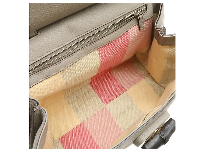 Borsa a manico in pelle Gucci Bamboo Daily Medium Grigio - Ansicht 7