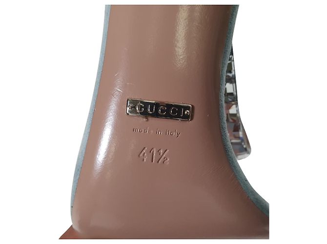 Sandali slingback Gucci con decorazioni in cristallo in scamosciato blu - vista 12