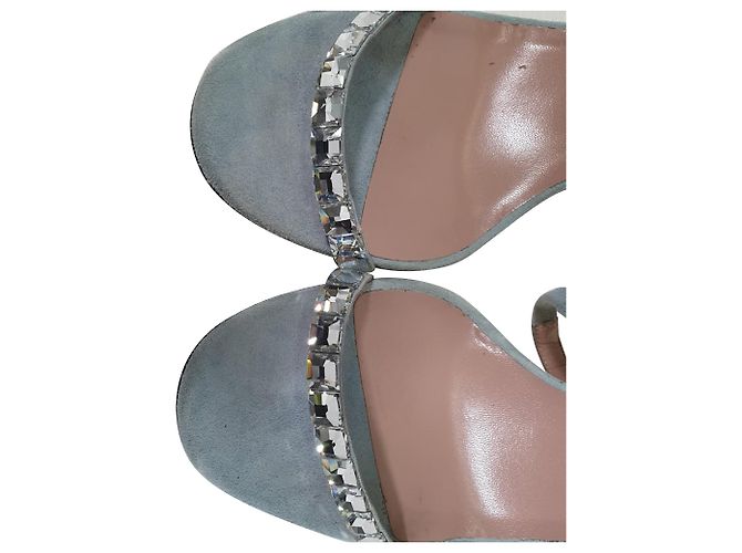 Sandali slingback Gucci con decorazioni in cristallo in scamosciato blu - vista 13