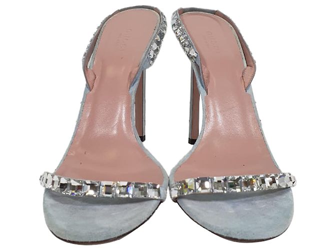 Sandali slingback Gucci con decorazioni in cristallo in scamosciato blu - vista 2