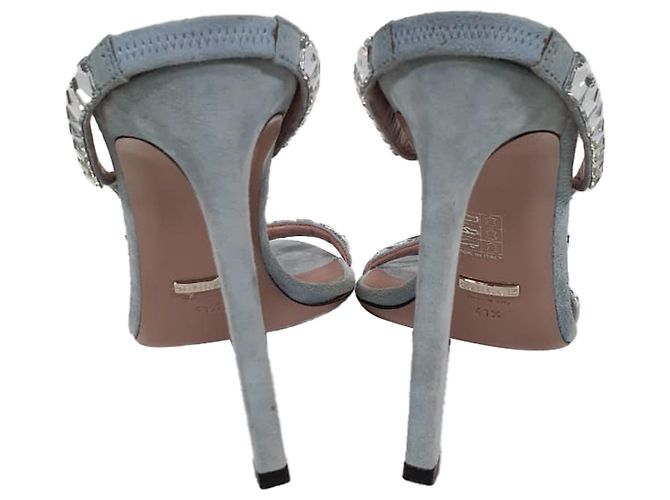 Sandali slingback Gucci con decorazioni in cristallo in scamosciato blu - vista 3