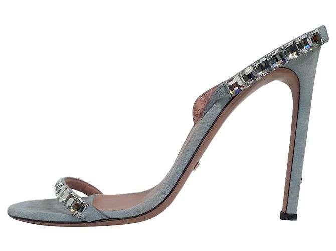 Sandali slingback Gucci con decorazioni in cristallo in scamosciato blu - vista 4