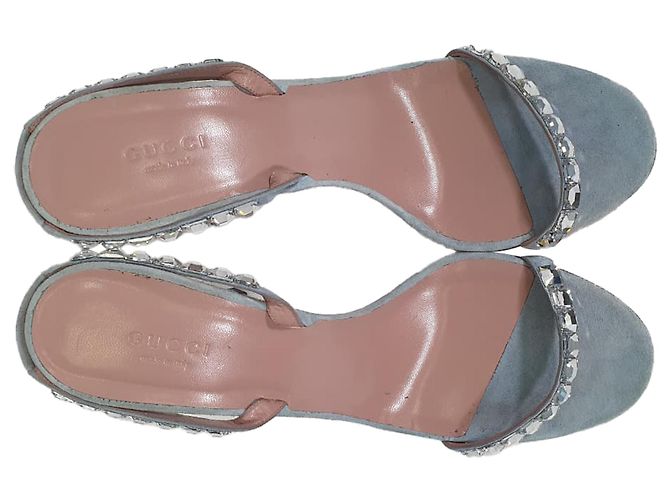 Sandali slingback Gucci con decorazioni in cristallo in scamosciato blu - vista 5