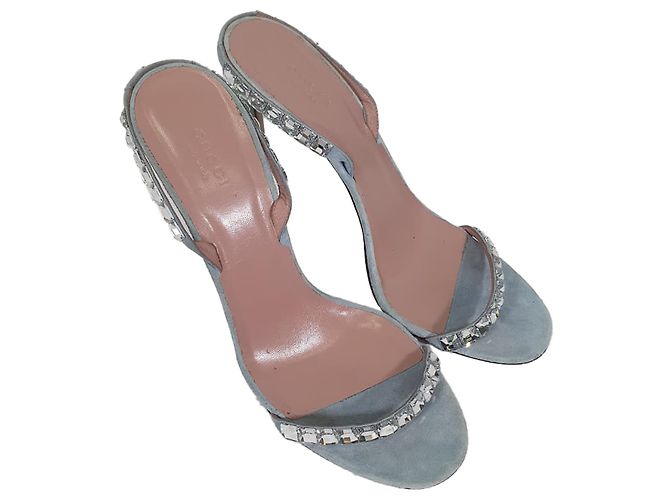 Sandali slingback Gucci con decorazioni in cristallo in scamosciato blu - vista 6