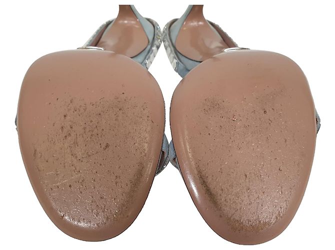 Sandali slingback Gucci con decorazioni in cristallo in scamosciato blu - vista 8