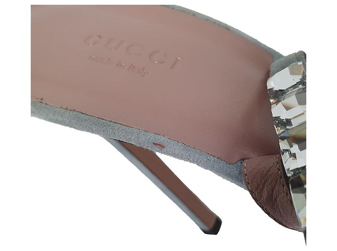 Sandali slingback Gucci con decorazioni in cristallo in scamosciato blu - vista 9