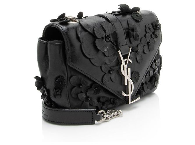 Bolso Saint Laurent Matelasse Leather Floral Applique Monogram Classic Baby Chain Bag Negro - vista 2