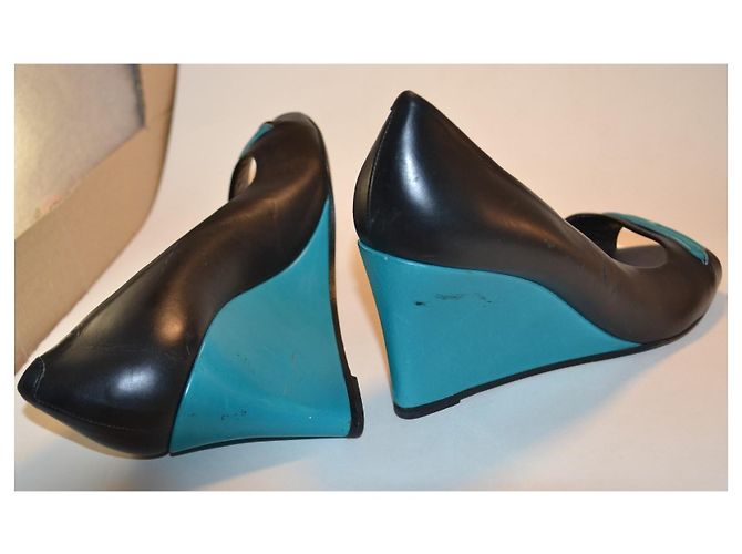Hermès Zeppe bicolore in pelle Nero Turchese - vista 4