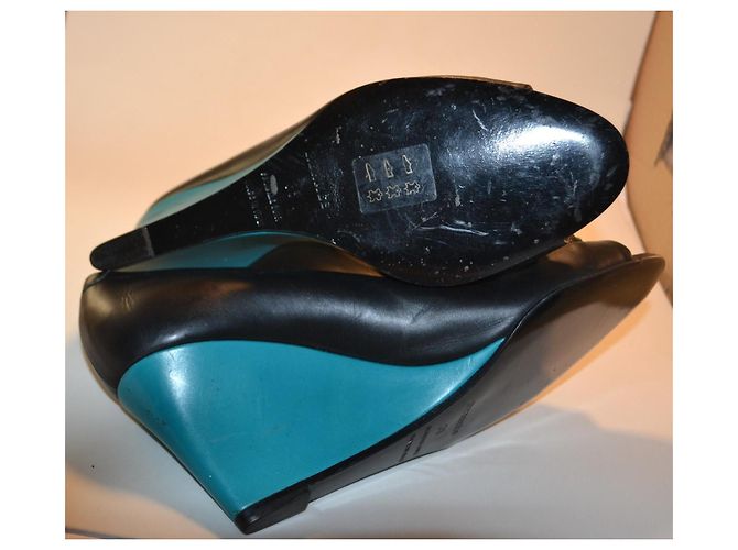 Hermès Zeppe bicolore in pelle Nero Turchese - vista 5