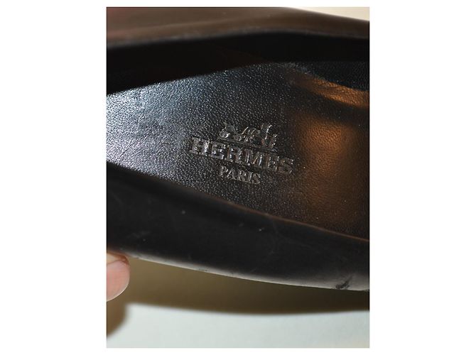 Hermès Zeppe bicolore in pelle Nero Turchese - vista 7