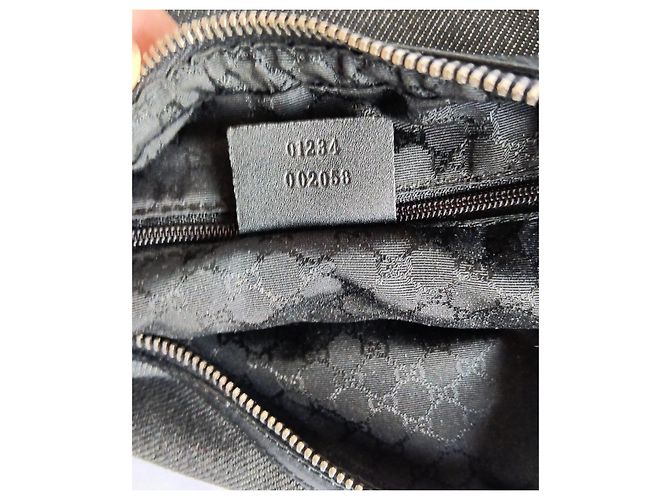 Gucci Borsa Hobo in Denim Blu con Banda Web Rosso Verde - vista 11