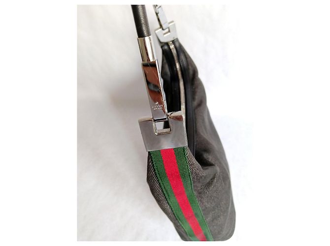 Gucci Borsa Hobo in Denim Blu con Banda Web Rosso Verde - vista 8