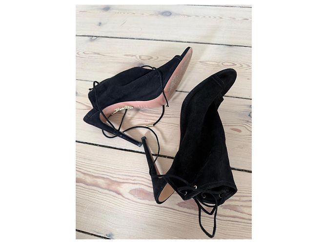 Aquazzura Stivaletti con lacci in scamosciato nero - vista 6
