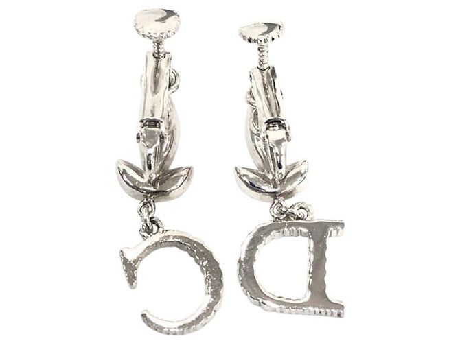 Orecchini a clip Christian Dior CD Logo strass argento - vista 2
