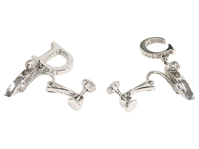 Orecchini a clip Christian Dior CD Logo strass argento - vista 3
