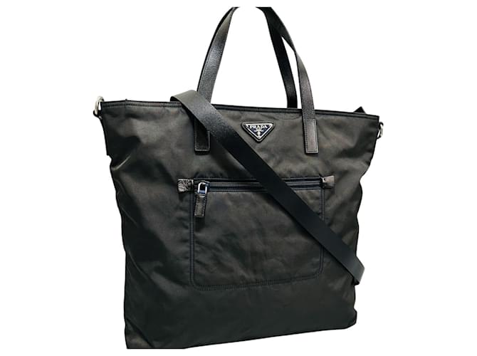Prada Borsa Tote Nylon Tessuto e Pelle Nera Nero - vista 2