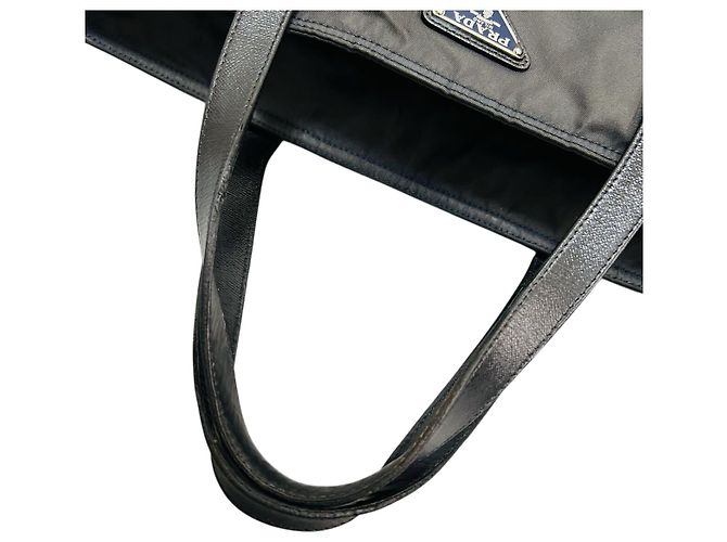 Prada Borsa Tote Nylon Tessuto e Pelle Nera Nero - vista 7