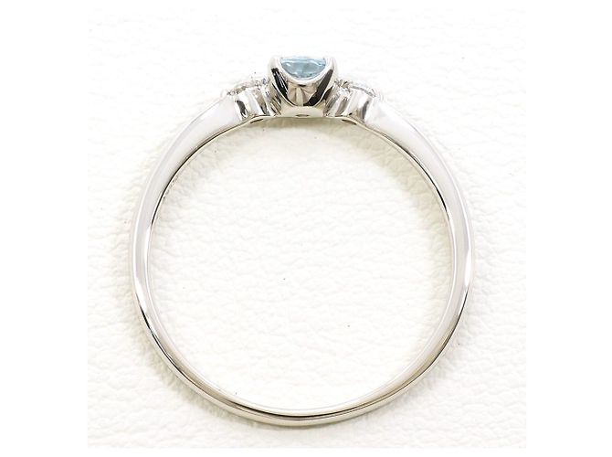 Autre Marque PT900 Platinring mit Aquamarin und Diamant - Ansicht 2