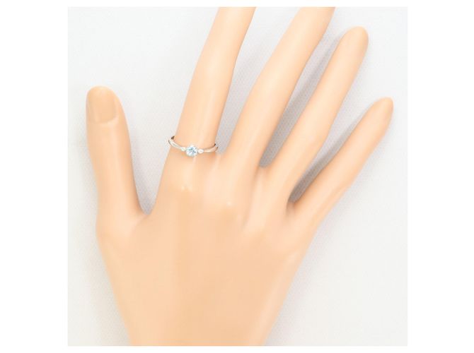 Autre Marque PT900 Platinring mit Aquamarin und Diamant - Ansicht 5
