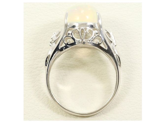 Autre Marque Anello a fascia in oro bianco 14K con opale D'oro - vista 3