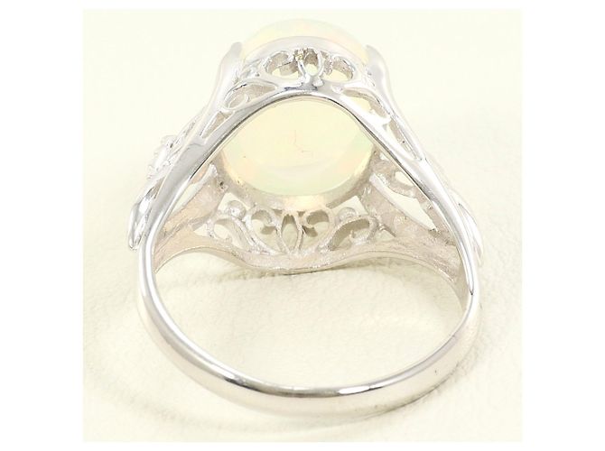 Autre Marque Anello a fascia in oro bianco 14K con opale D'oro - vista 4