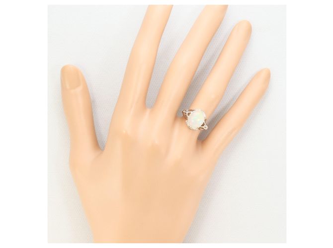 Autre Marque Anello a fascia in oro bianco 14K con opale D'oro - vista 7