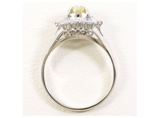 Autre Marque Platin-Ring mit Katzenauge und Diamant - Ansicht 3