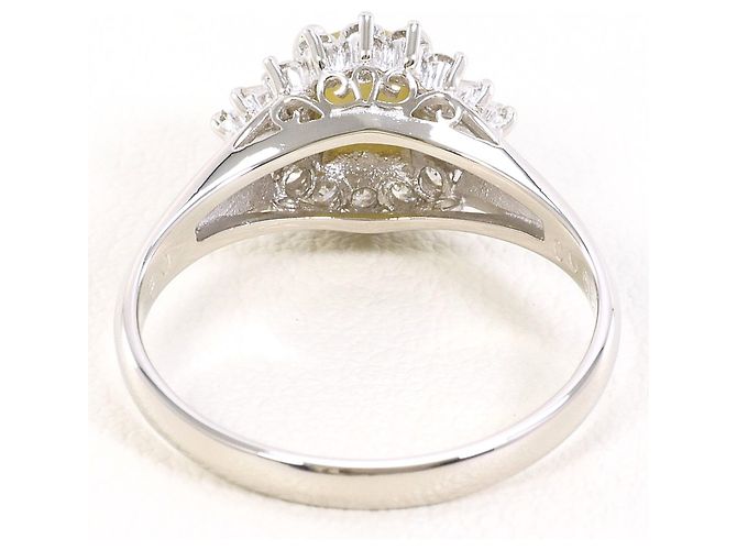Autre Marque Platin-Ring mit Katzenauge und Diamant - Ansicht 4