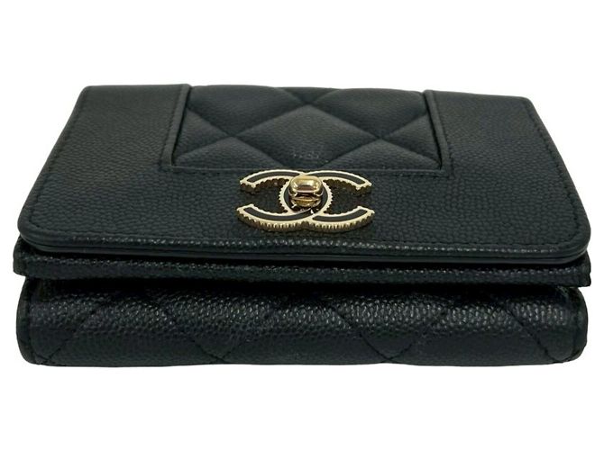 Cartera tríptico Chanel Mademoiselle Coco Mark en piel caviar Negro - vista 6