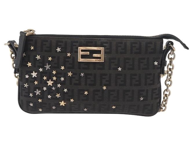 Borsa a tracolla FENDI Zucchino Canvas con catena Nero Oro Auth bs35294A D'oro - vista 13