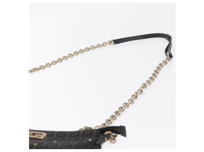 Borsa a tracolla FENDI Zucchino Canvas con catena Nero Oro Auth bs35294A D'oro - vista 14