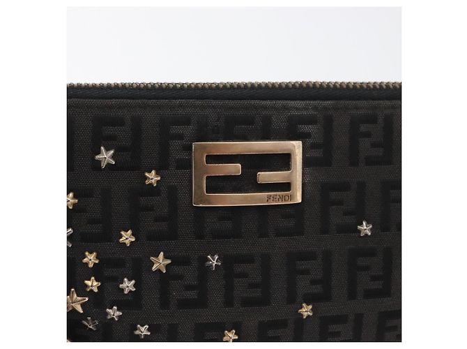Borsa a tracolla FENDI Zucchino Canvas con catena Nero Oro Auth bs35294A D'oro - vista 18