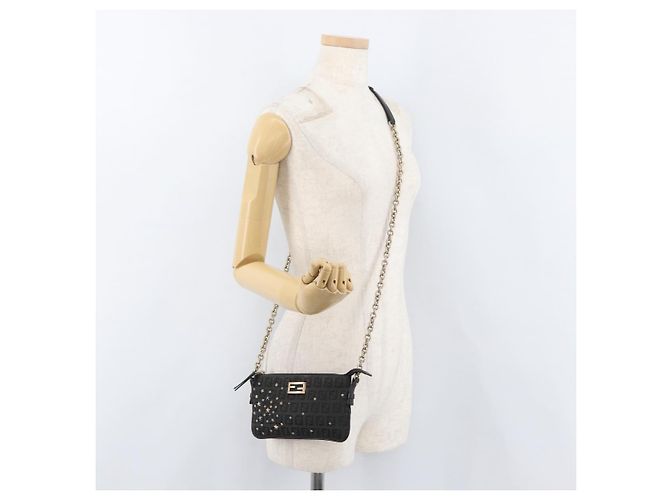 Borsa a tracolla FENDI Zucchino Canvas con catena Nero Oro Auth bs35294A D'oro - vista 23