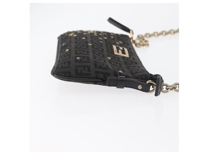 Borsa a tracolla FENDI Zucchino Canvas con catena Nero Oro Auth bs35294A D'oro - vista 3