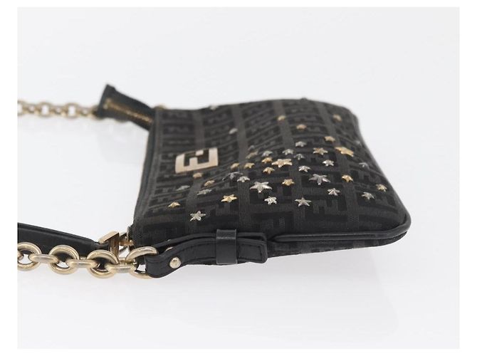 Borsa a tracolla FENDI Zucchino Canvas con catena Nero Oro Auth bs35294A D'oro - vista 4