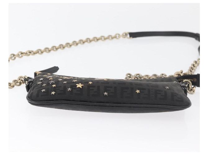 Borsa a tracolla FENDI Zucchino Canvas con catena Nero Oro Auth bs35294A D'oro - vista 5