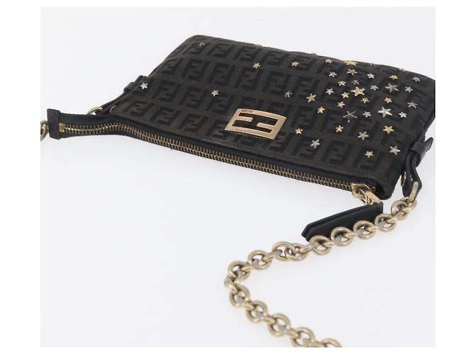 Borsa a tracolla FENDI Zucchino Canvas con catena Nero Oro Auth bs35294A D'oro - vista 6