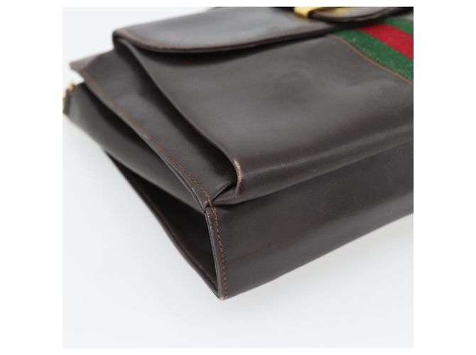 Borsa a tracolla GUCCI Web Sherry Line Pelle Marrone Rosso Verde Auth 181788 - vista 14